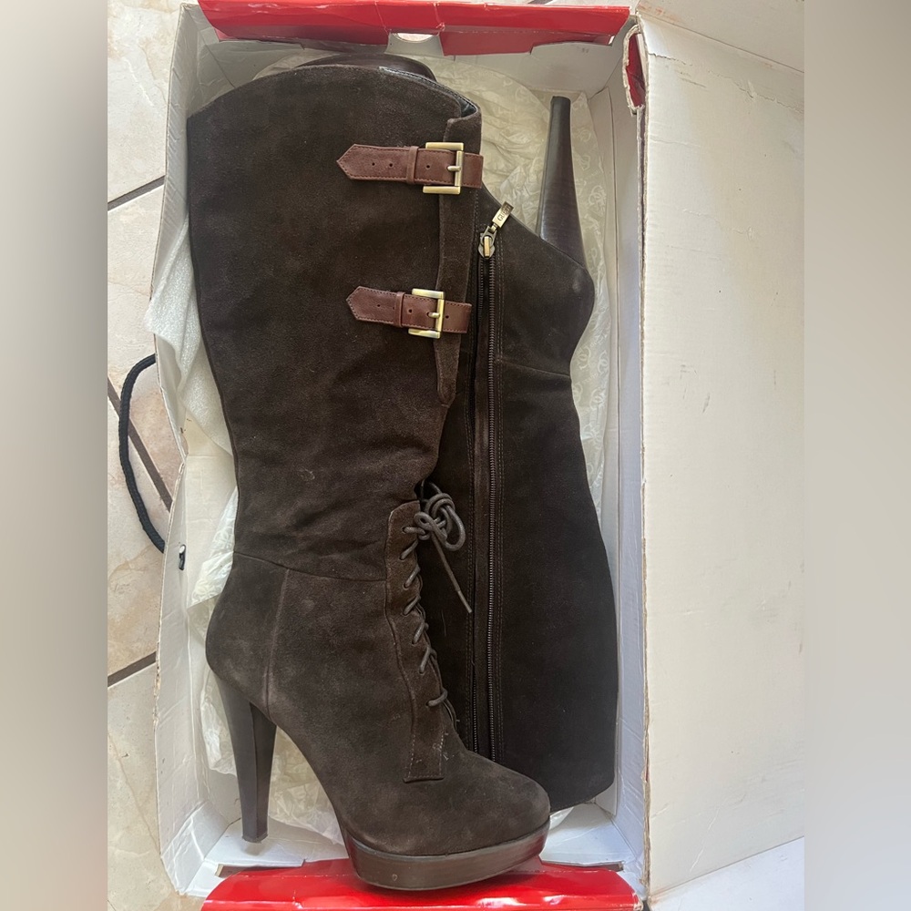 Guess Brown Suede Knee-High Boots